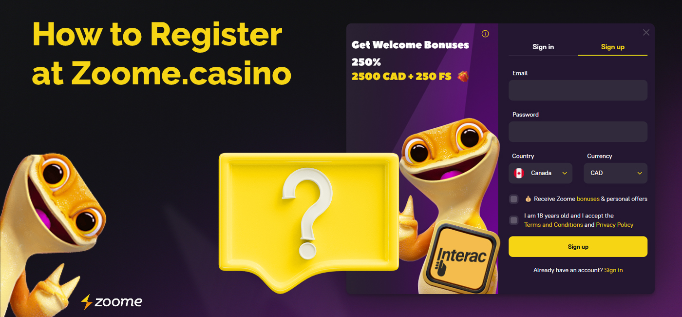 Instructions for signing up at Zoome online casino
