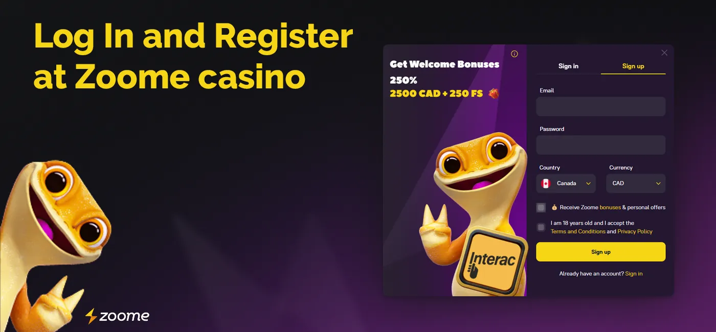 Registration and login to your personal account on Zoome Canada website