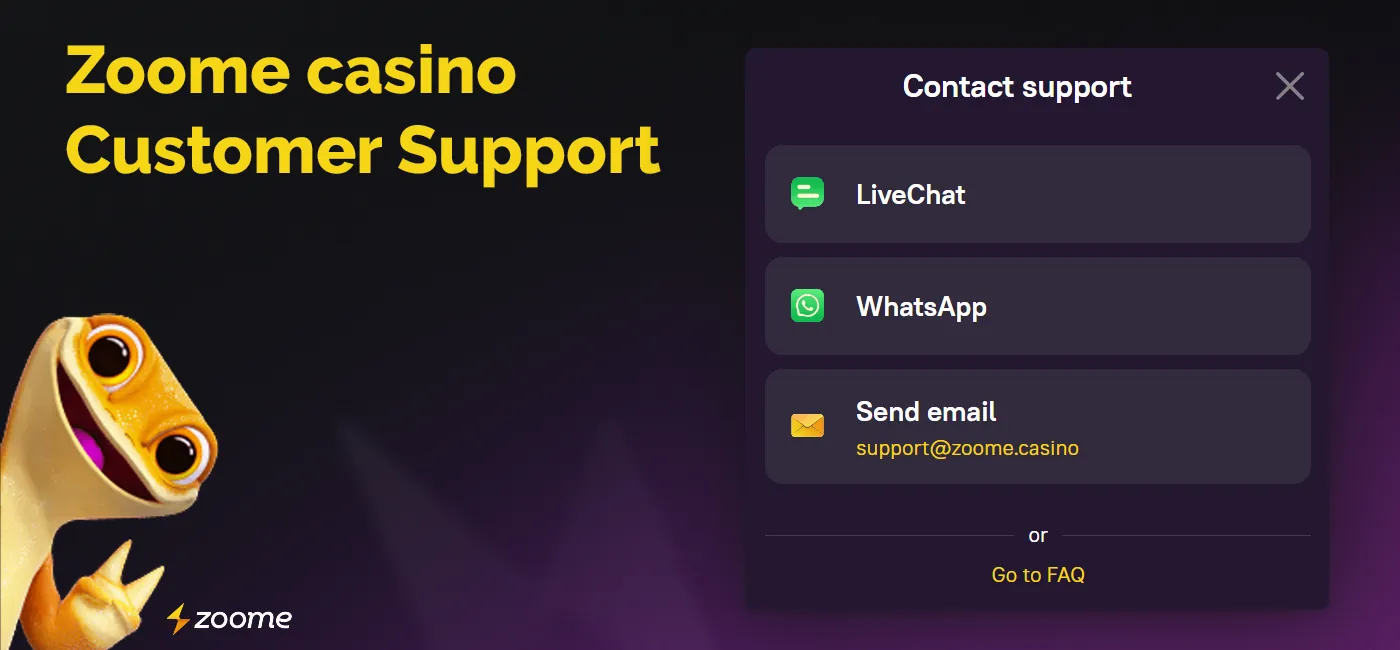 Zoome online casino support service available for Canadian users
